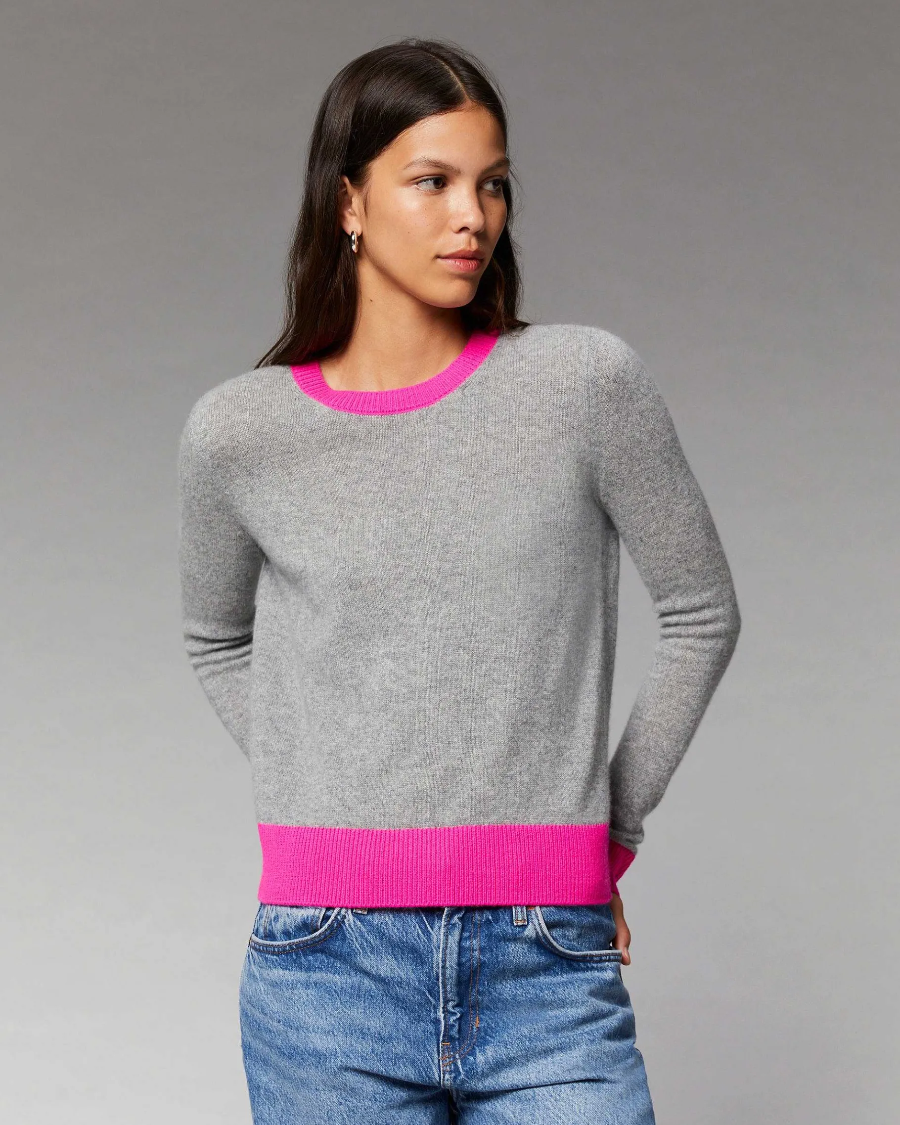 Clearance FROM FUTURE Pull Col Rond Bicolore Leger Winter Green