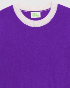 Clearance FROM FUTURE Pull Col Rond Bicolore Leger Violet Fluo