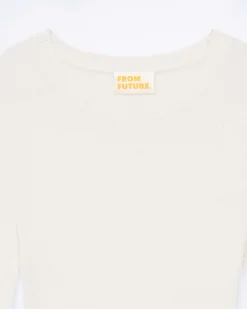 New FROM FUTURE Pull Col Rond Bijoux Cotes Ecru