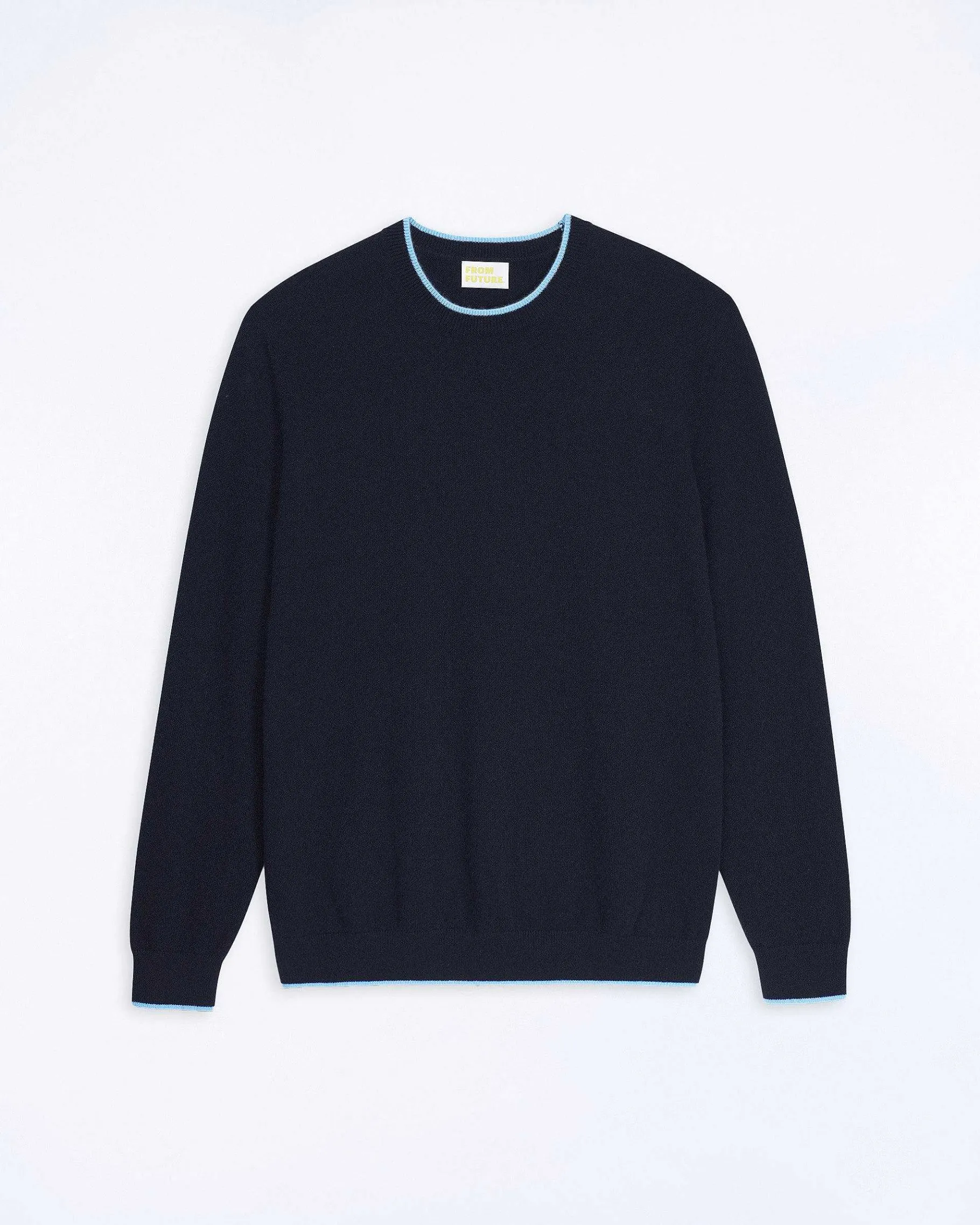FROM FUTURE Pull Col Rond Bord Contraste Navy