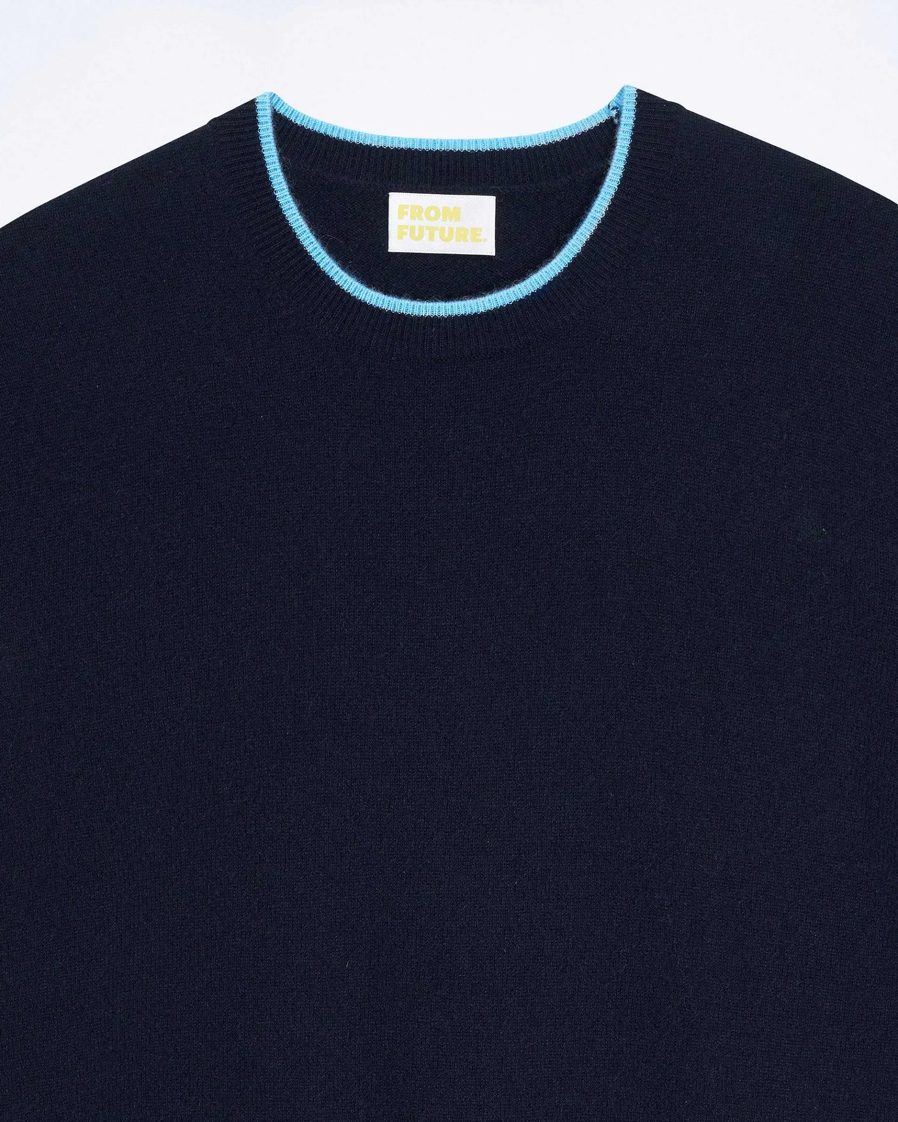 FROM FUTURE Pull Col Rond Bord Contraste Navy