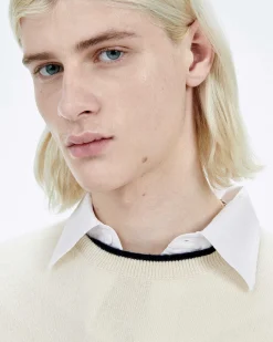 FROM FUTURE Pull Col Rond Bord Contraste Navy