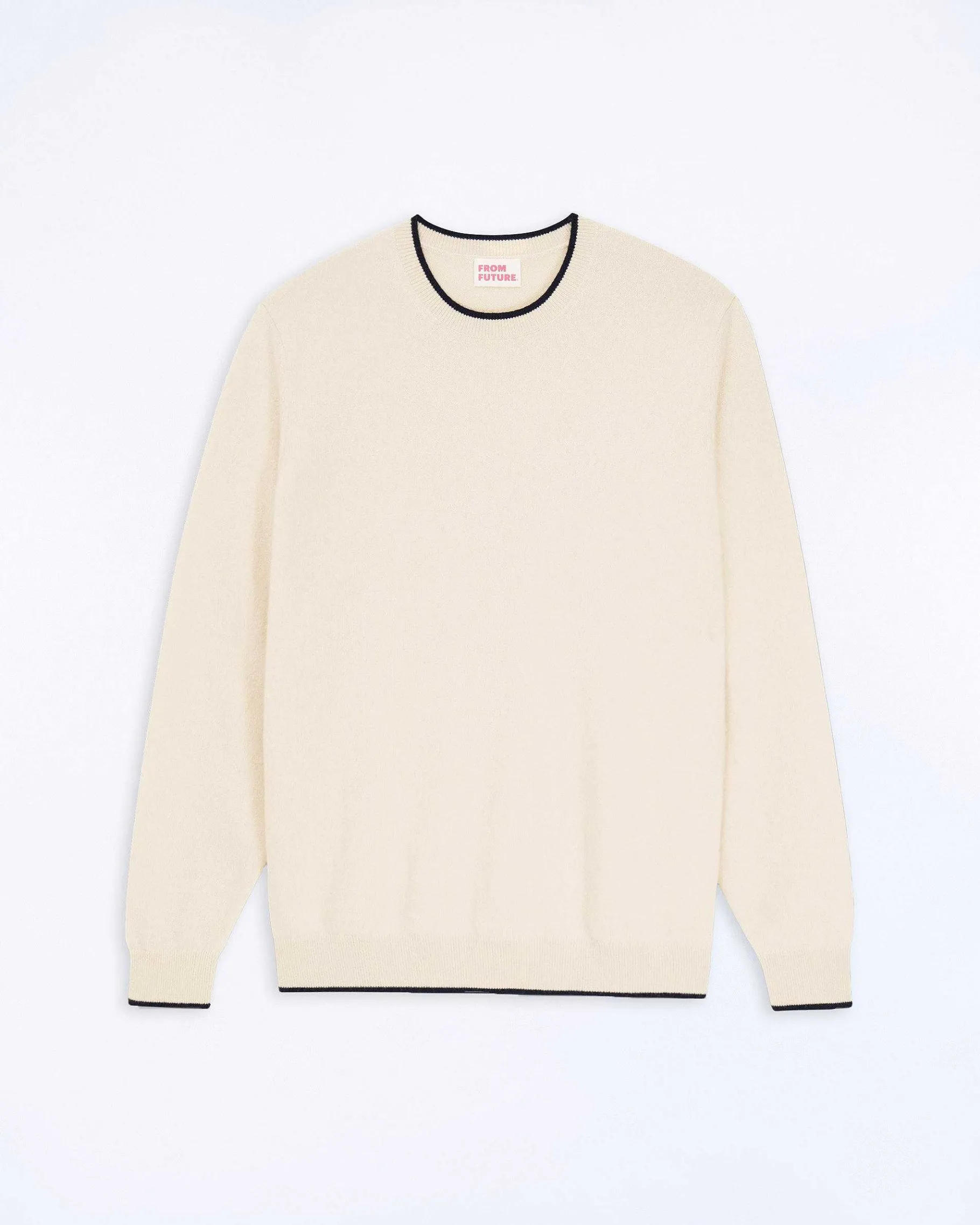 Sale FROM FUTURE Pull Col Rond Bord Contraste Sable