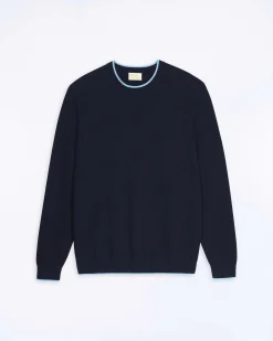 Outlet FROM FUTURE Pull Col Rond Bord Contraste Navy