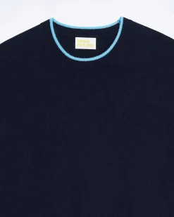 Outlet FROM FUTURE Pull Col Rond Bord Contraste Navy