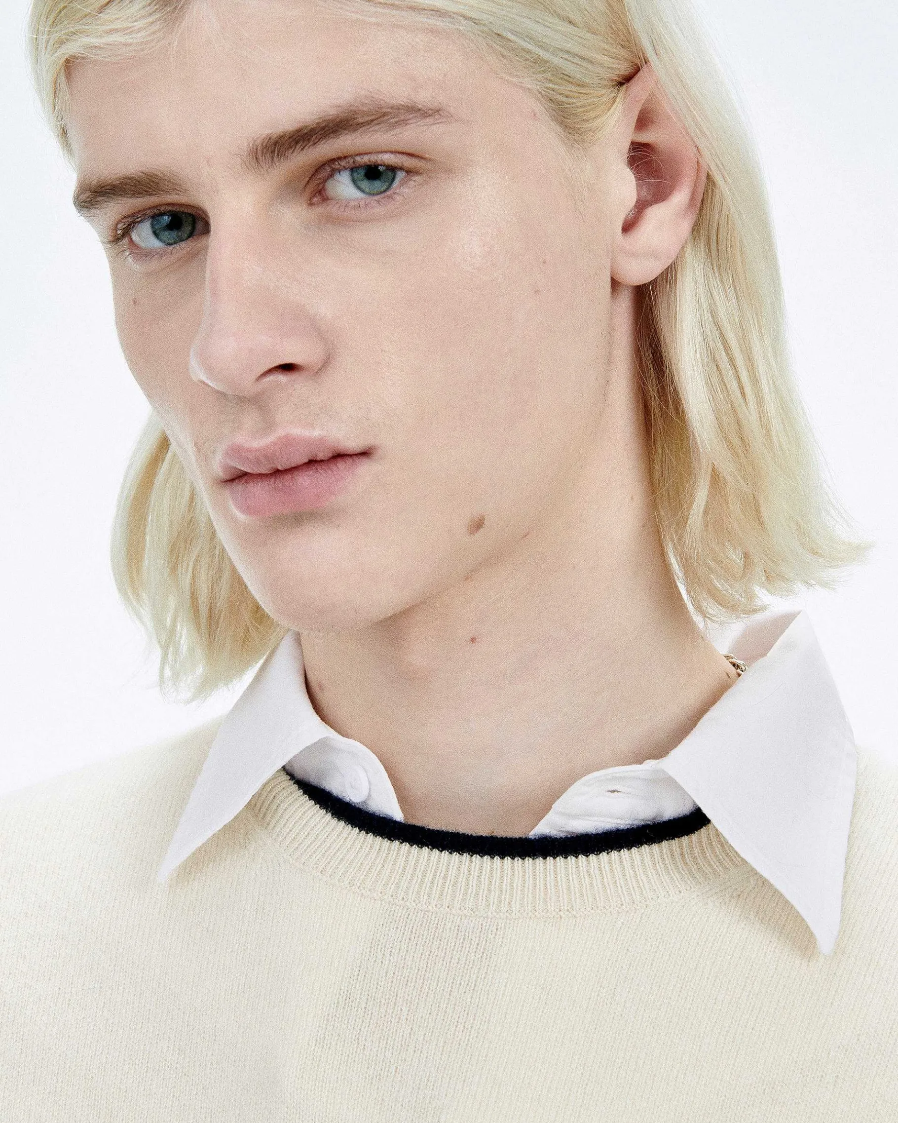 Outlet FROM FUTURE Pull Col Rond Bord Contraste Navy