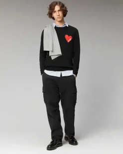 Sale FROM FUTURE Pull Col Rond Coeur Noir
