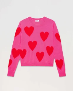 Sale FROM FUTURE Pull Col Rond Coeur All-Over Light Rose Fluo