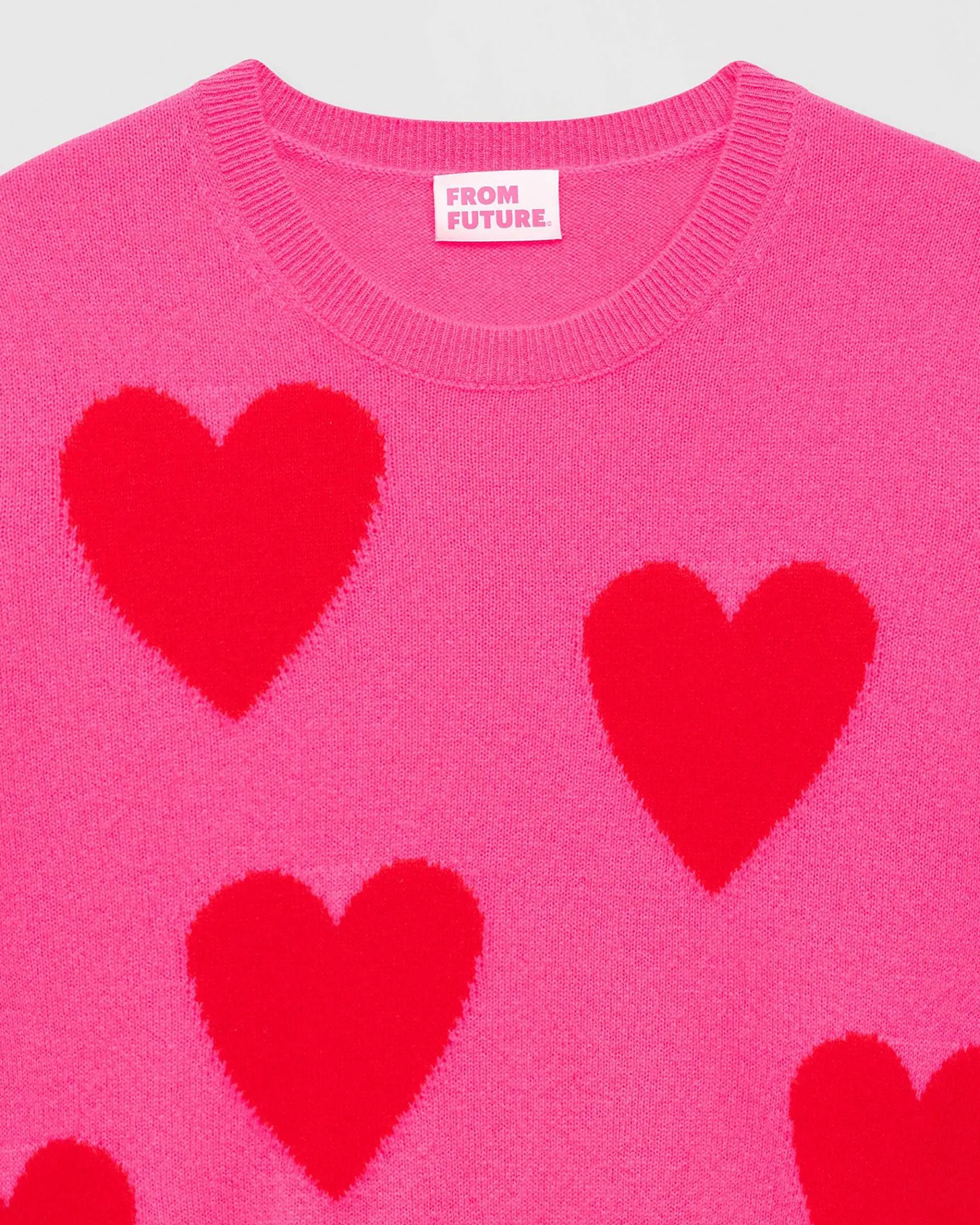 Hot FROM FUTURE Pull Col Rond Coeur All-Over Light Rose Fluo