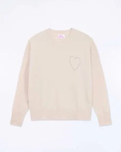 Best FROM FUTURE Pull Col Rond Coeur Brode Light Beige