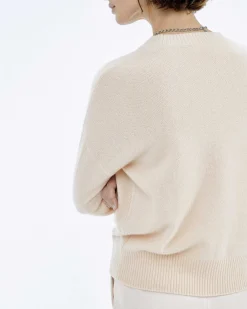 Best FROM FUTURE Pull Col Rond Coeur Brode Light Beige