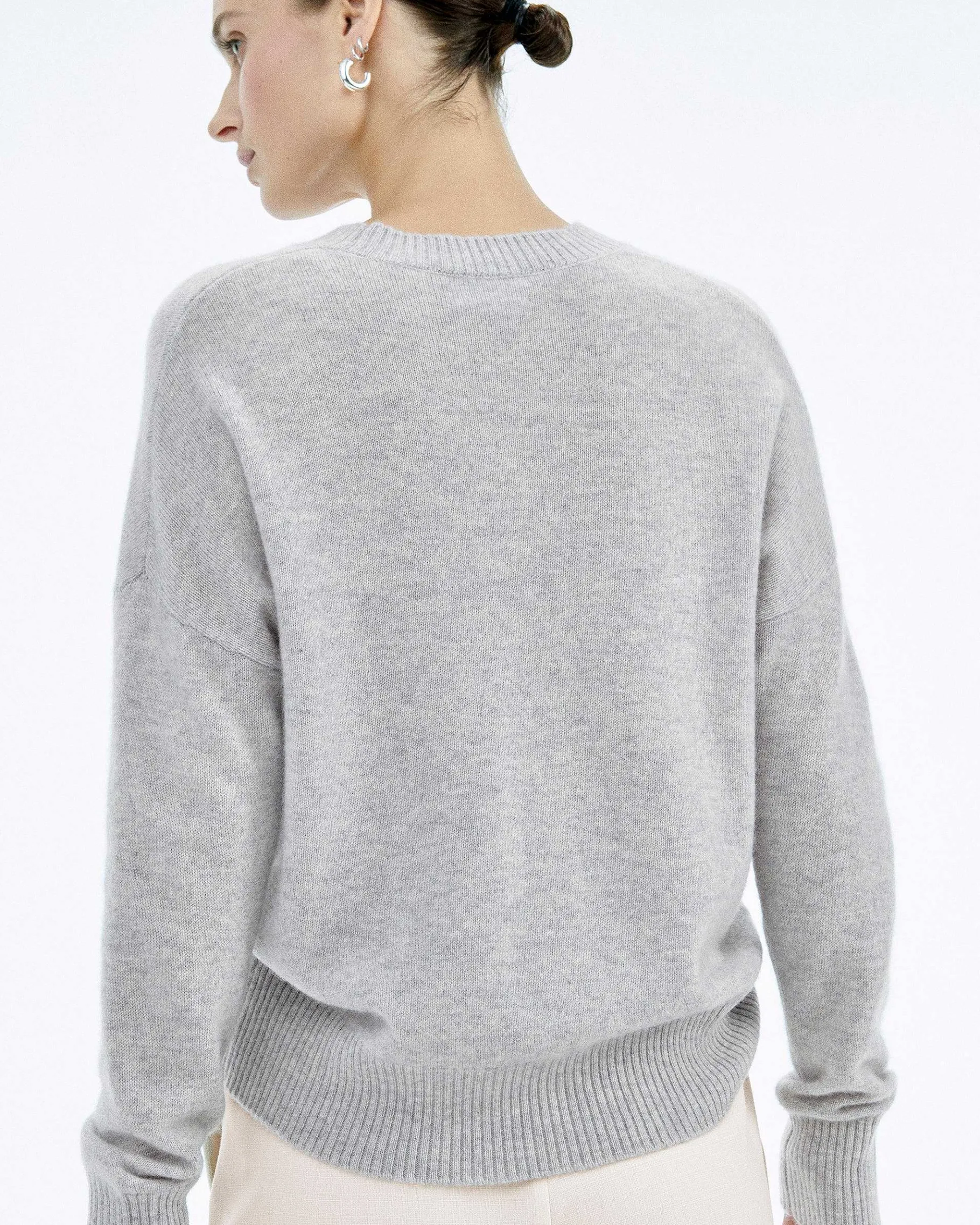 Best FROM FUTURE Pull Col Rond Coeur Brode Gris Chine Clair