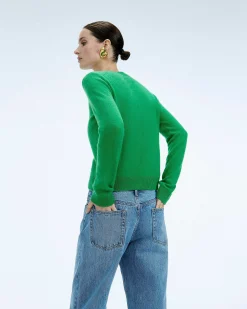 Outlet FROM FUTURE Pull Col Rond Coeur Broderie Future Light Tropical Green