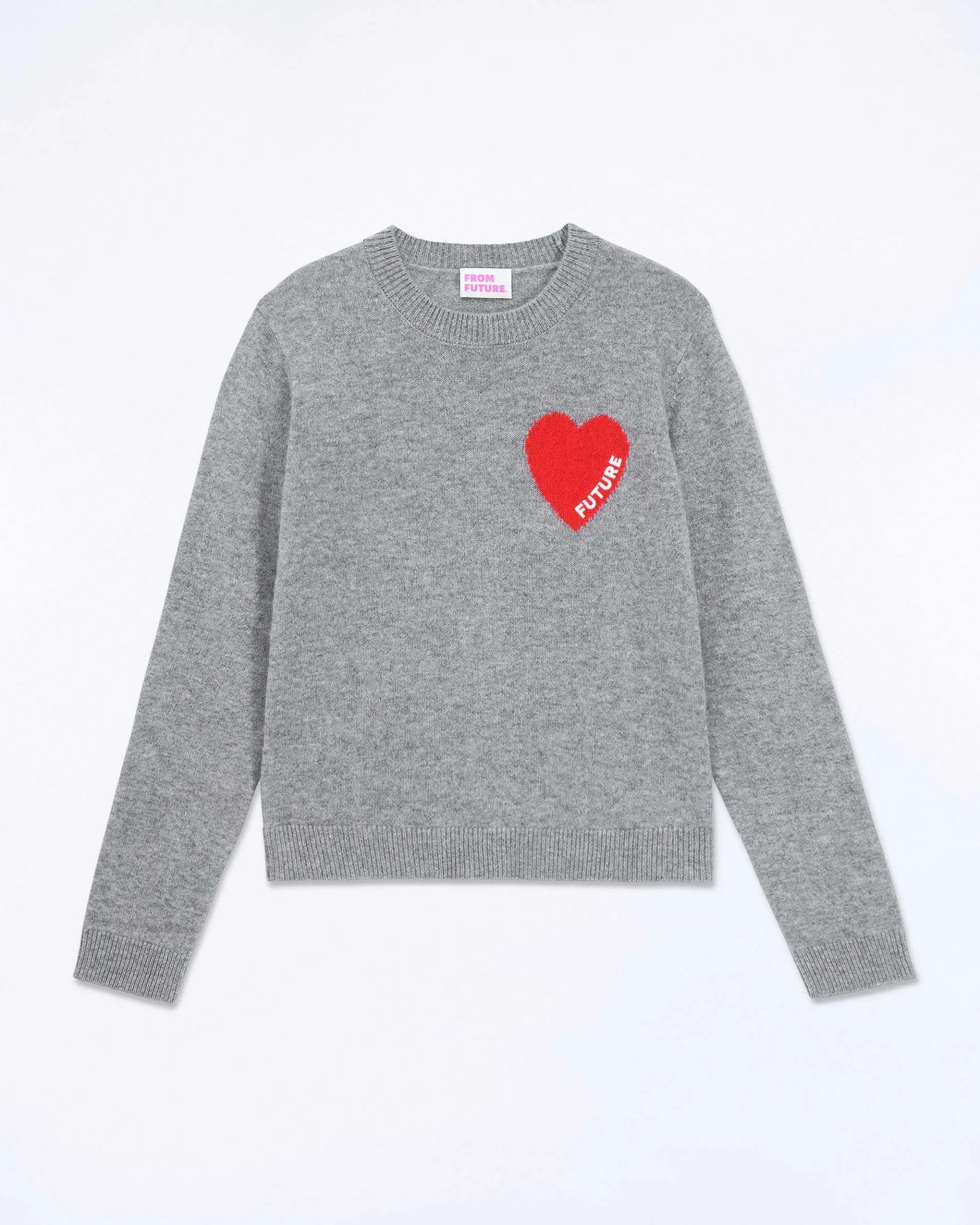 Best FROM FUTURE Pull Col Rond Coeur Broderie Future Light Gris Chine Fonce