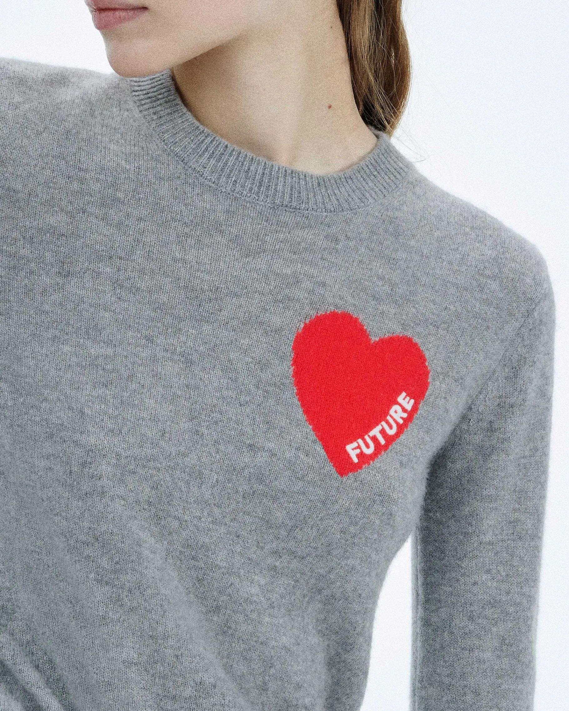 Best FROM FUTURE Pull Col Rond Coeur Broderie Future Light Gris Chine Fonce