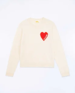 FROM FUTURE Pull Col Rond Coeur Broderie Future Light Ecru