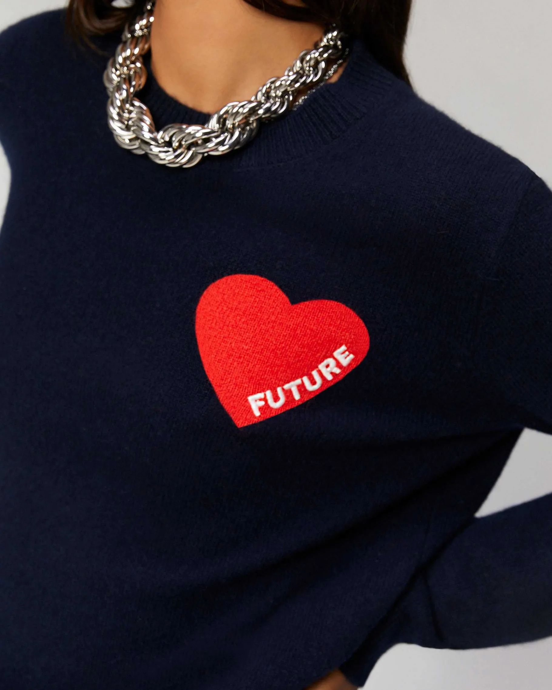 Discount FROM FUTURE Pull Col Rond Coeur Leger Navy