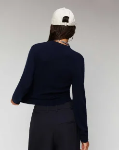 Discount FROM FUTURE Pull Col Rond Coeur Leger Navy