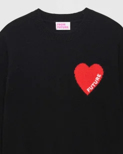 Clearance FROM FUTURE Pull Col Rond Coeur Leger Noir