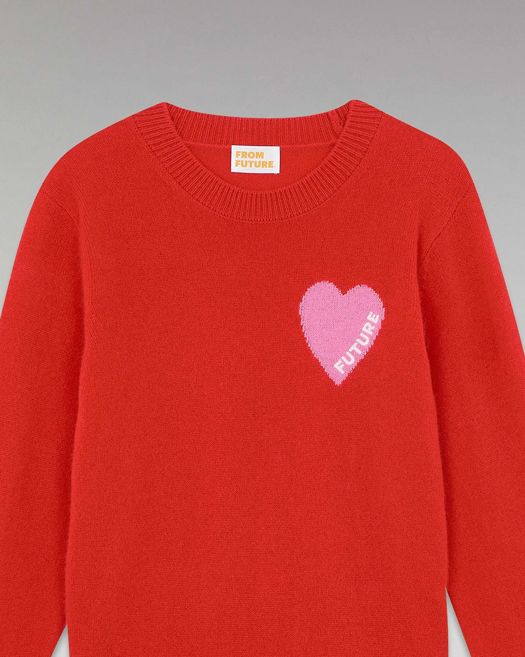 Discount FROM FUTURE Pull Col Rond Coeur Leger Rouge Vif