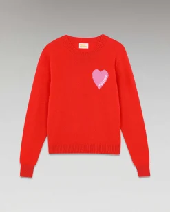 Discount FROM FUTURE Pull Col Rond Coeur Leger Rouge Vif