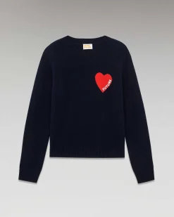 Hot FROM FUTURE Pull Col Rond Coeur Leger Navy