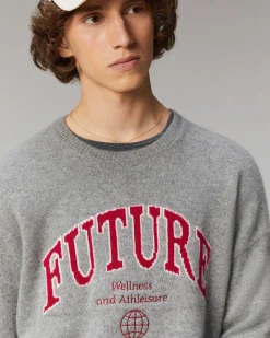 New FROM FUTURE Pull Col Rond College Gris Chine Fonce