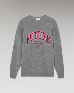 New FROM FUTURE Pull Col Rond College Gris Chine Fonce
