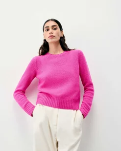 Sale FROM FUTURE Pull Col Rond Court Fuschia Pink Mouline