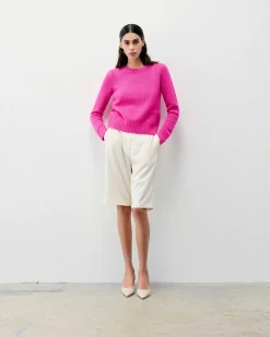 Sale FROM FUTURE Pull Col Rond Court Fuschia Pink Mouline