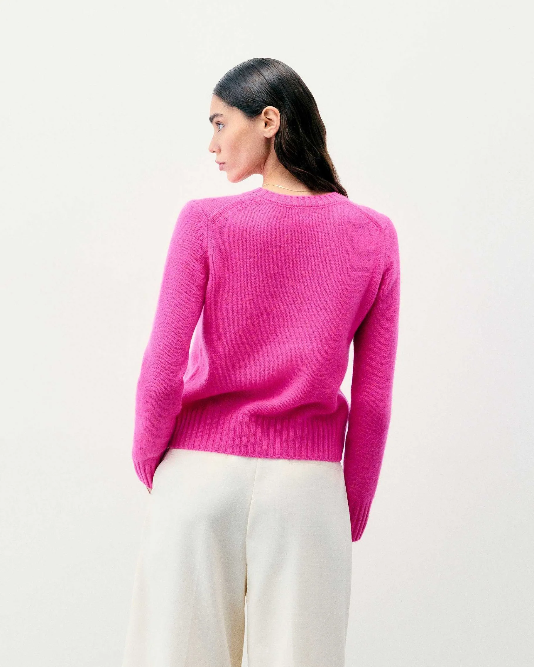 Sale FROM FUTURE Pull Col Rond Court Fuschia Pink Mouline