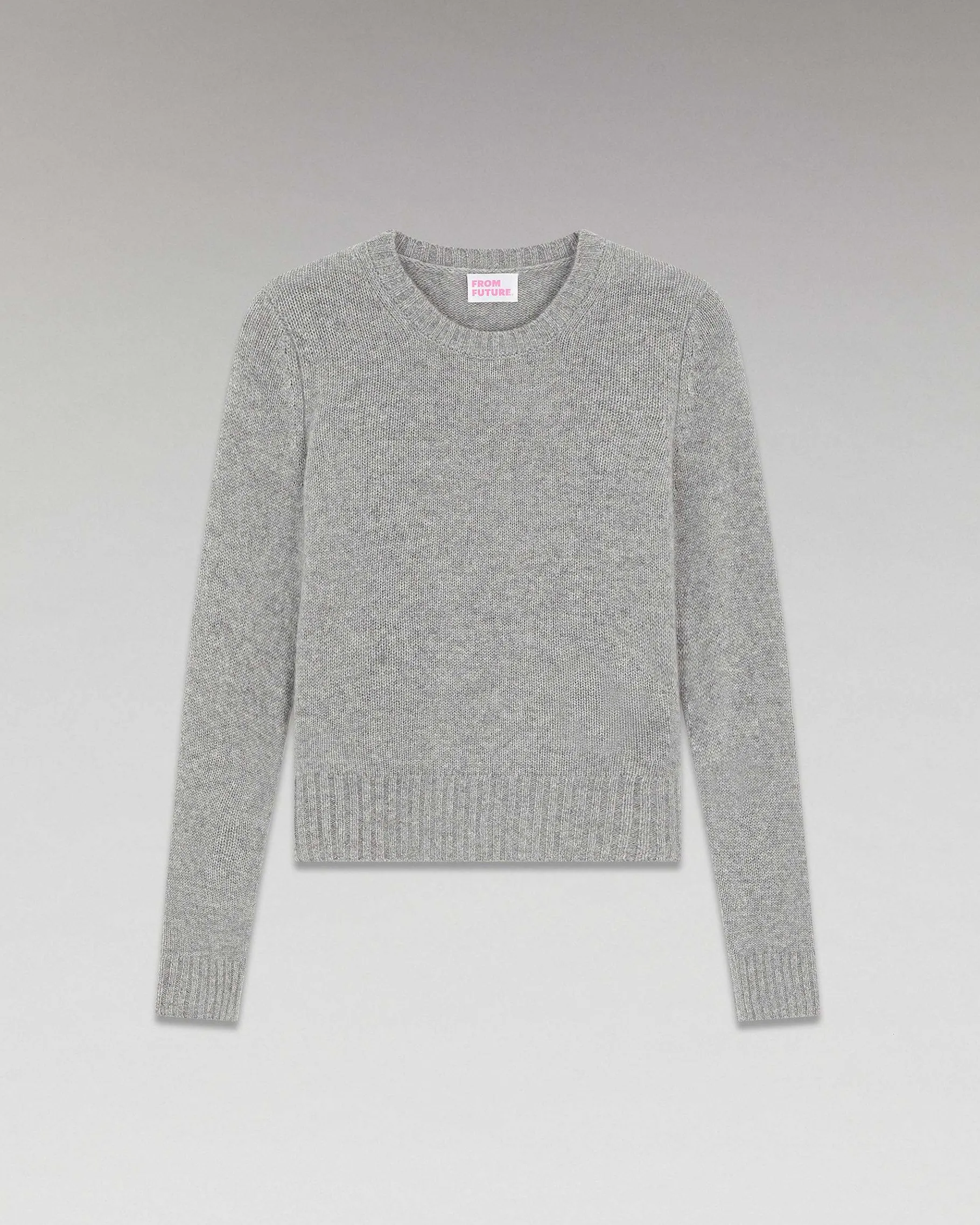 Discount FROM FUTURE Pull Col Rond Court Gris Chine Fonce
