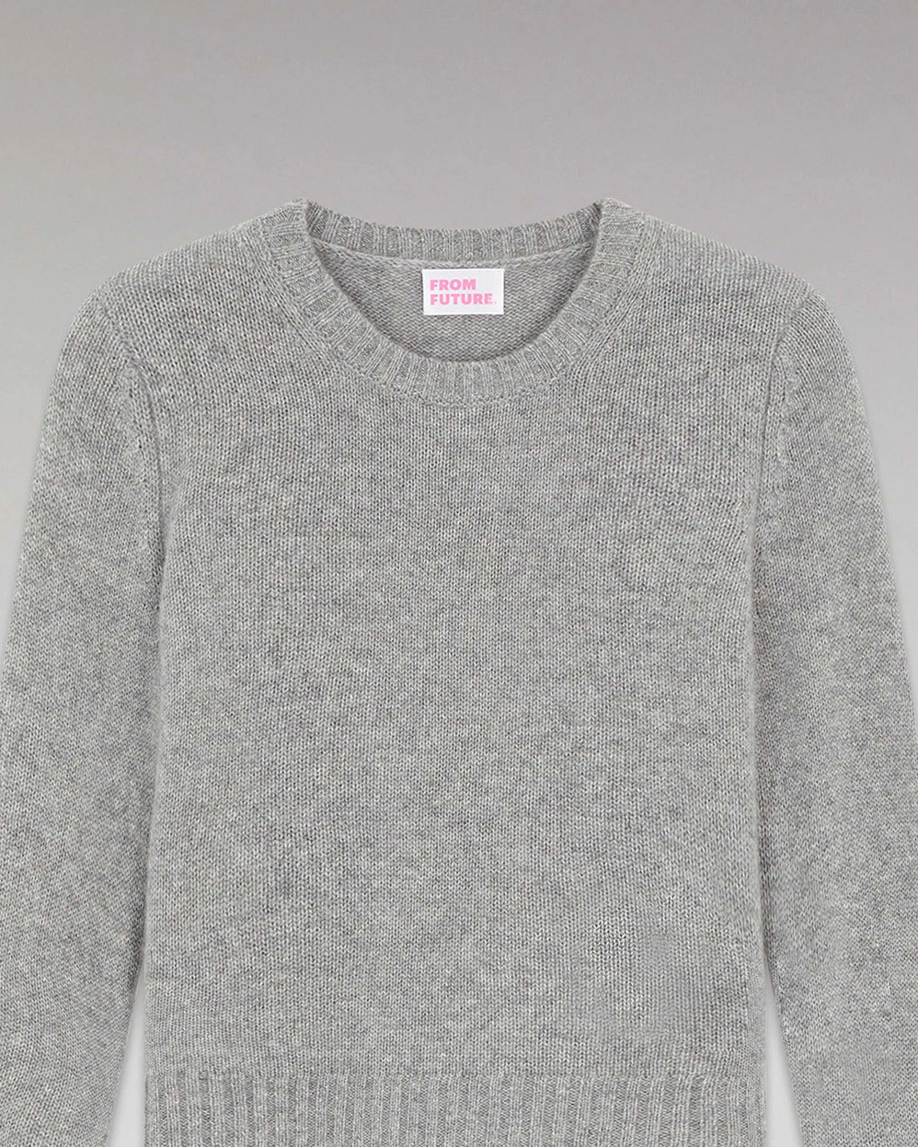 Discount FROM FUTURE Pull Col Rond Court Gris Chine Fonce