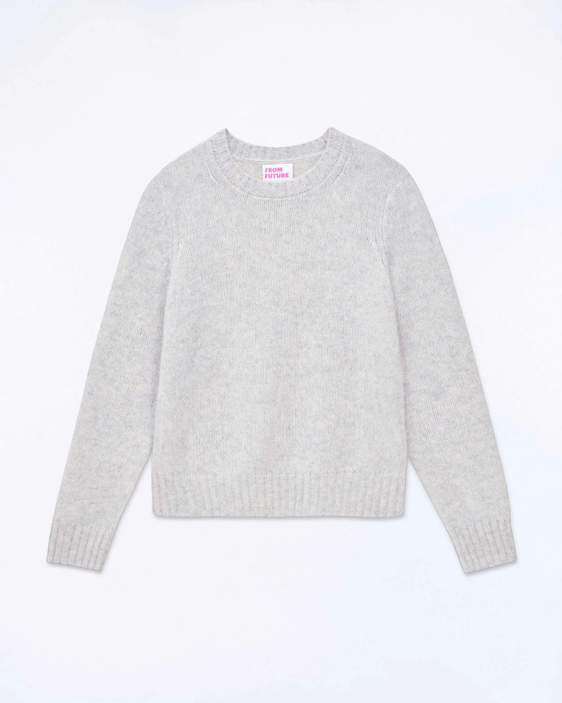 Sale FROM FUTURE Pull Col Rond Court Gris Chine Clair