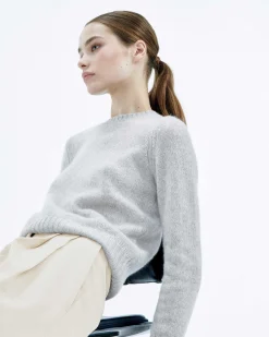 Sale FROM FUTURE Pull Col Rond Court Gris Chine Clair