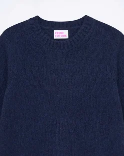 Outlet FROM FUTURE Pull Col Rond Court Navy Chine