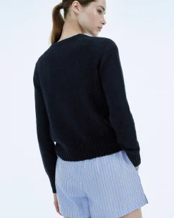 Outlet FROM FUTURE Pull Col Rond Court Navy Chine