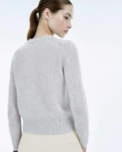 Outlet FROM FUTURE Pull Col Rond Court Gris Chine Clair