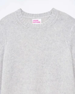 Outlet FROM FUTURE Pull Col Rond Court Gris Chine Clair