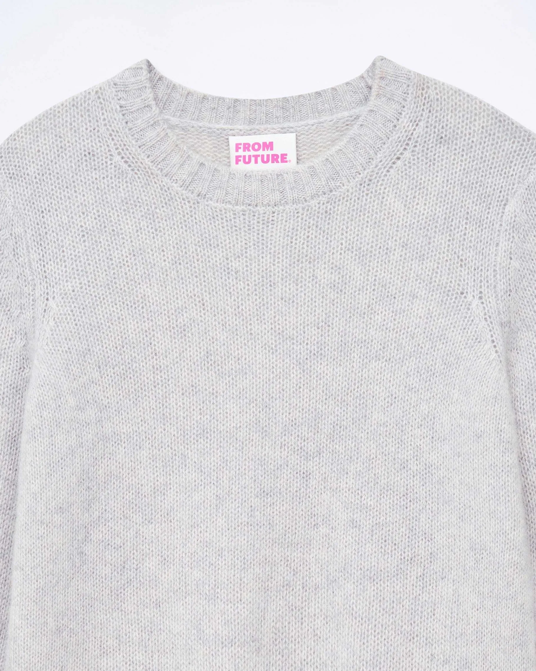 Outlet FROM FUTURE Pull Col Rond Court Gris Chine Clair
