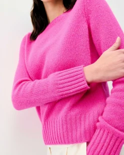 New FROM FUTURE Pull Col Rond Court Fuschia Pink Mouline