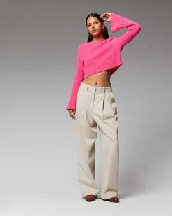 New FROM FUTURE Pull Col Rond Court Manches Evasees Winter Fuschia