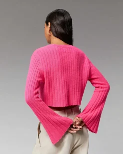 New FROM FUTURE Pull Col Rond Court Manches Evasees Winter Fuschia