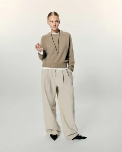 Sale FROM FUTURE Pull Col Rond Coutures Apparentes Tropical Taupe