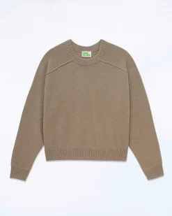 Sale FROM FUTURE Pull Col Rond Coutures Apparentes Tropical Taupe