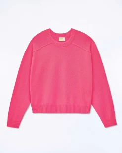 FROM FUTURE Pull Col Rond Coutures Apparentes Flower Pink