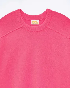 Clearance FROM FUTURE Pull Col Rond Coutures Apparentes Flower Pink