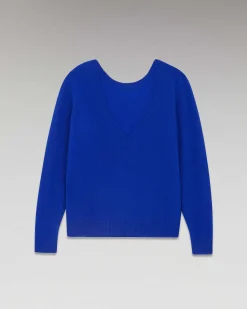 Hot FROM FUTURE Pull Col Rond Dos Nu Leger Pop Blue