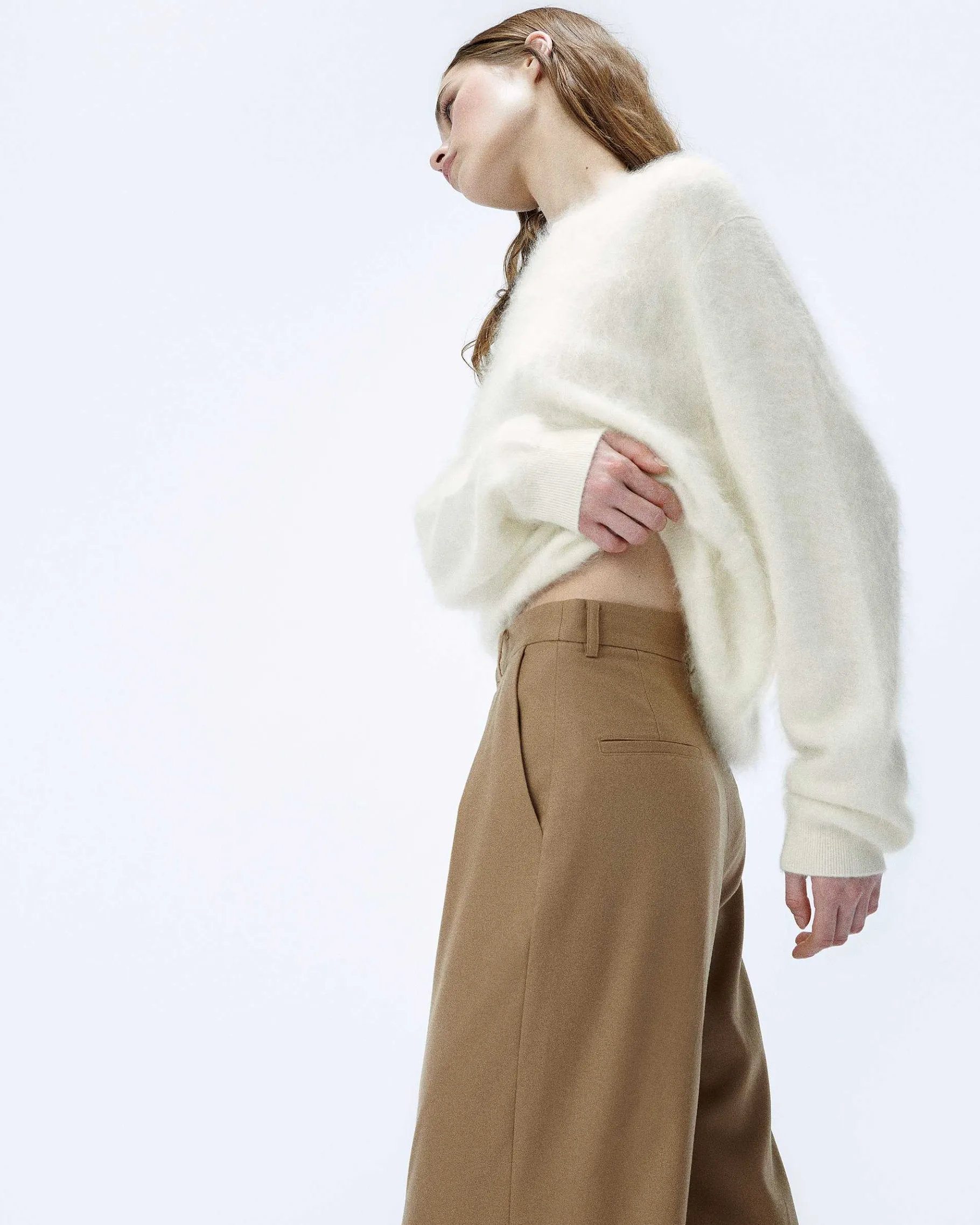 Outlet FROM FUTURE Pull Col Rond En Cachemire Brosse Ecru
