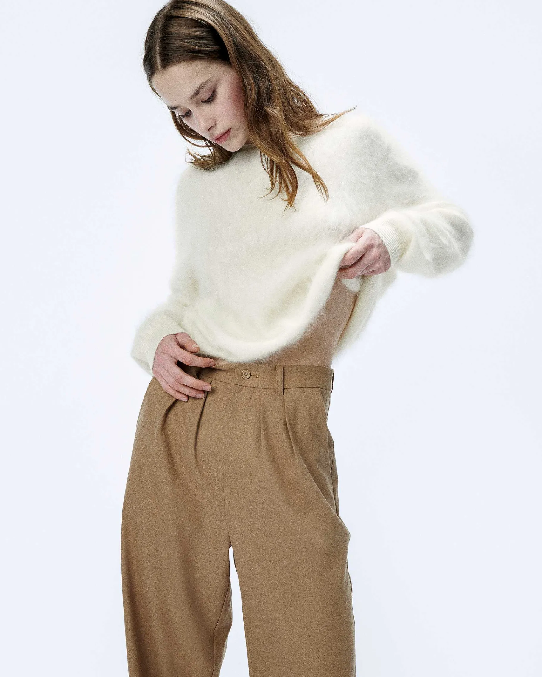 Outlet FROM FUTURE Pull Col Rond En Cachemire Brosse Ecru